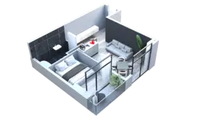 58.7 m² apartment layout